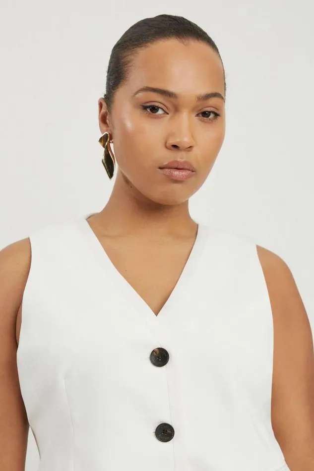 Tops Women Karen Millen Plus Size Clean Tailored Grosgrain Tipped Waistcoat Ivory