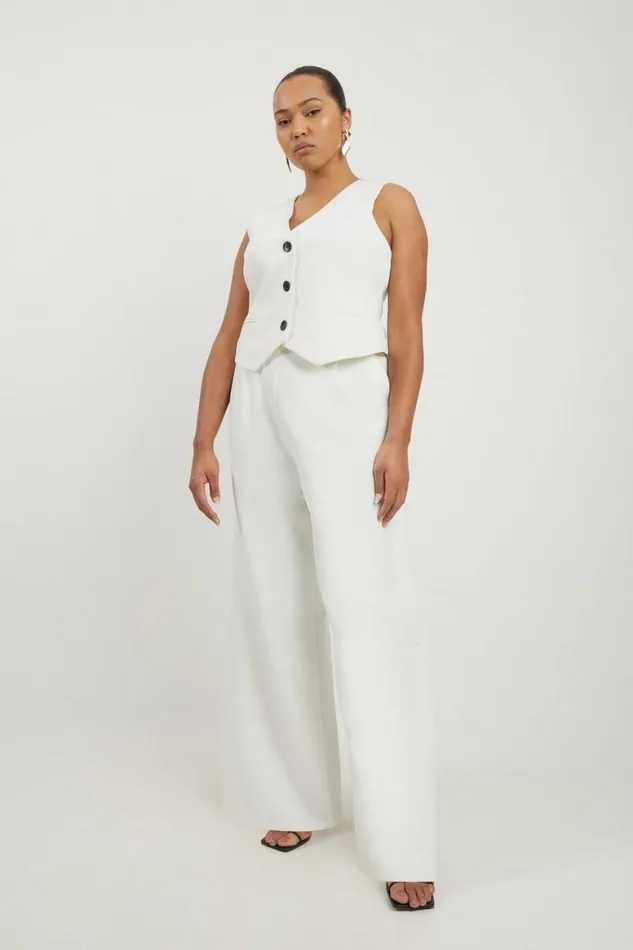 Tops Women Karen Millen Plus Size Clean Tailored Grosgrain Tipped Waistcoat Ivory