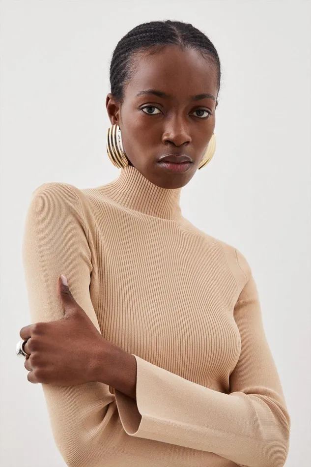 Tops Women Karen Millen Premium Drape Knit Crew Neck Top Natural