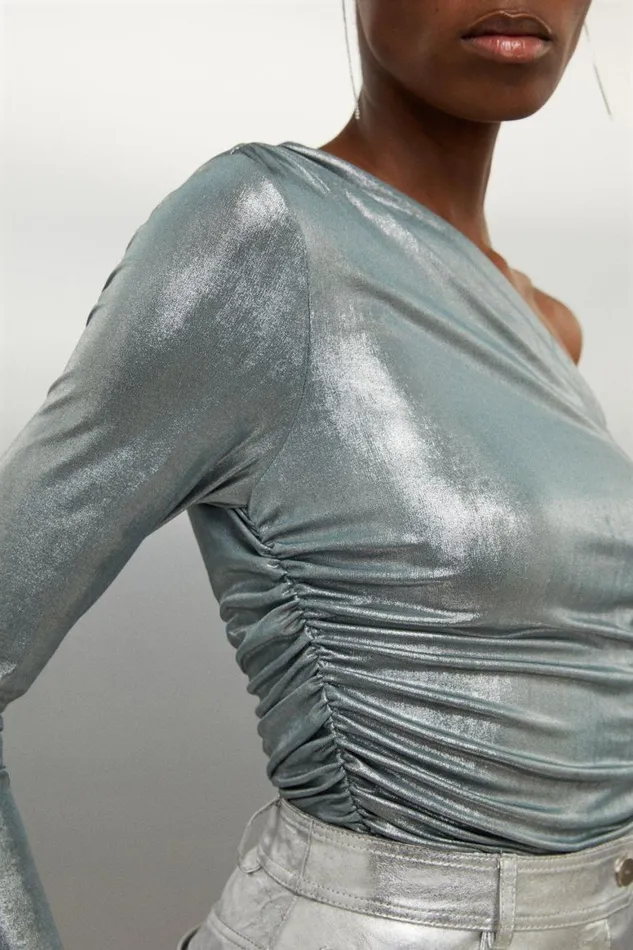 Tops Women Karen Millen Premium Jersey Metallic Top Pewter