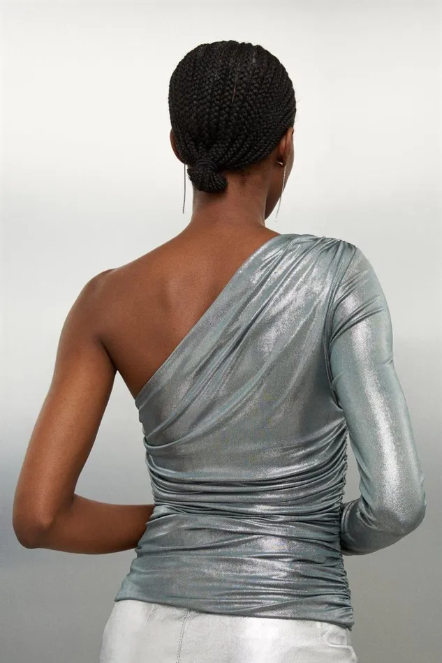 Tops Women Karen Millen Premium Jersey Metallic Top Pewter