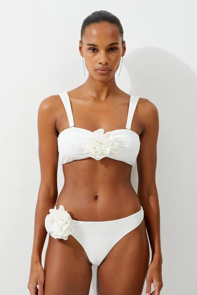 Tops Women Karen Millen Rosette Detail Bandeau Bikini Top Cream