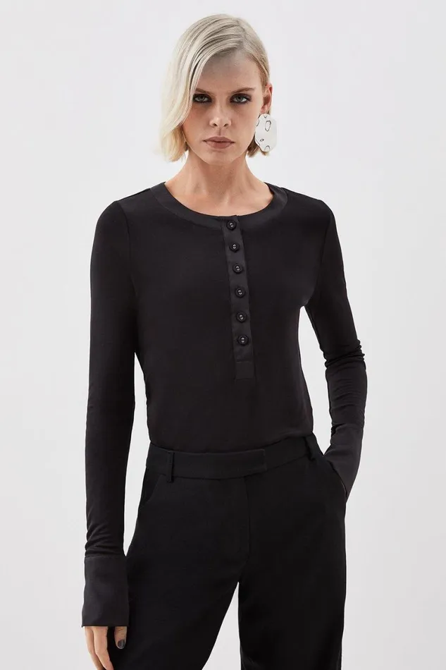 Tops Women Karen Millen The Founder Premium Jersey And Satin Top Black