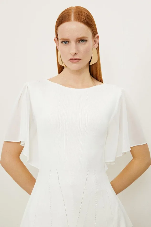 Tops Women Karen Millen Viscose Blend Knit Chiffon Angel Sleeve Peplum Top Cream