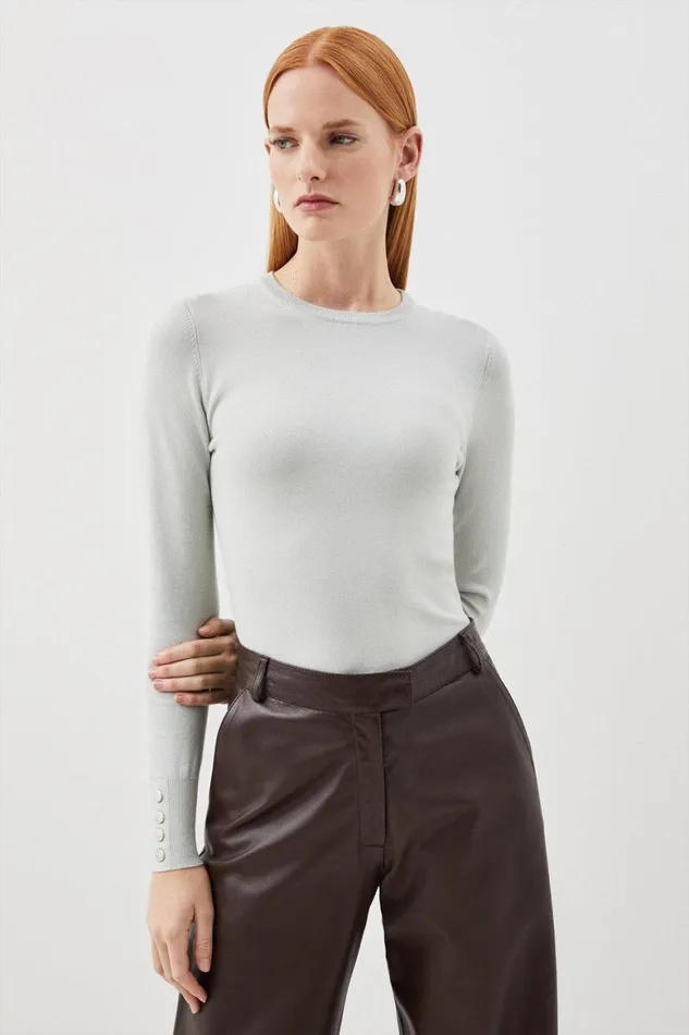 Tops Women Karen Millen Viscose Blend Knitted Crew Neck Jumper Sage
