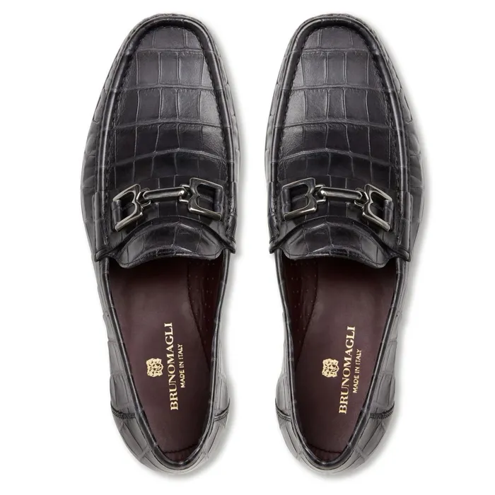 Trieste Classic Moccasin Black Croc Men Bruno Magli Dress Shoes