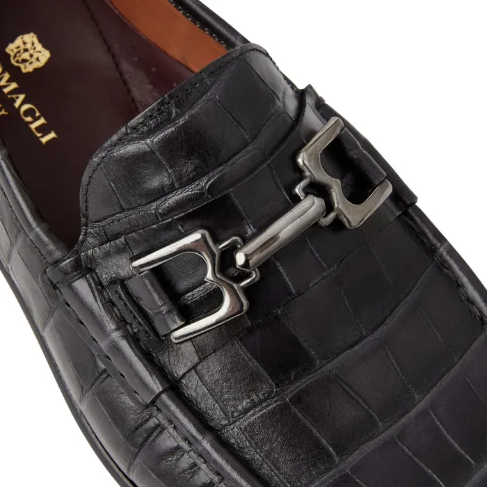 Trieste Classic Moccasin Black Croc Men Bruno Magli Dress Shoes