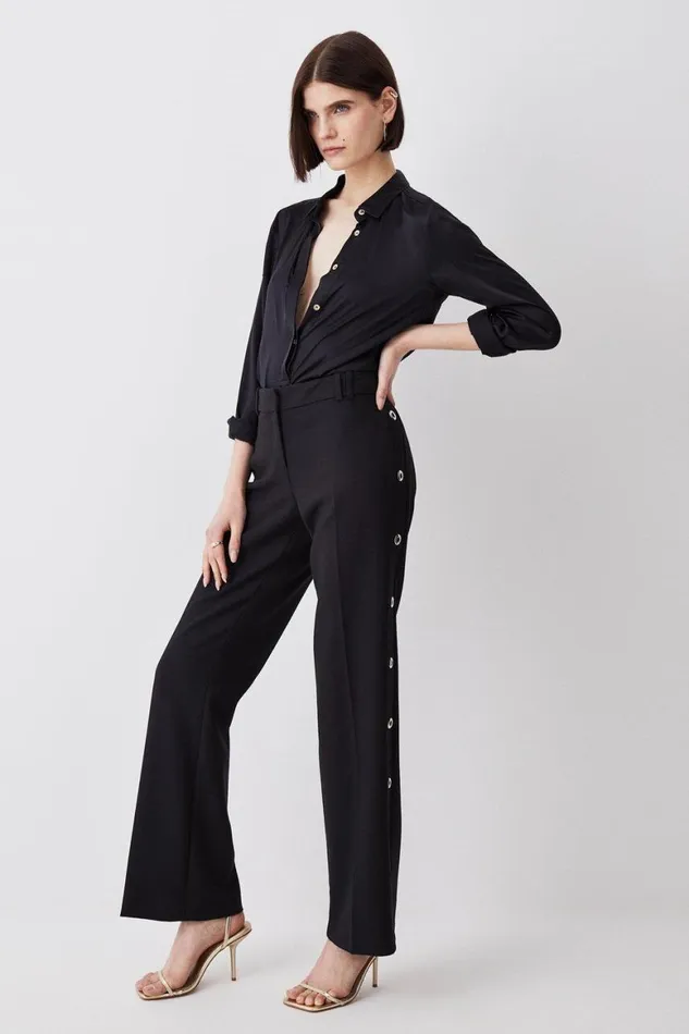 Trousers Women Karen Millen Compact Stretch Eyelet Detail Trouser Black