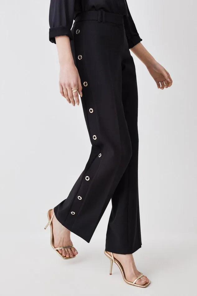 Trousers Women Karen Millen Compact Stretch Eyelet Detail Trouser Black
