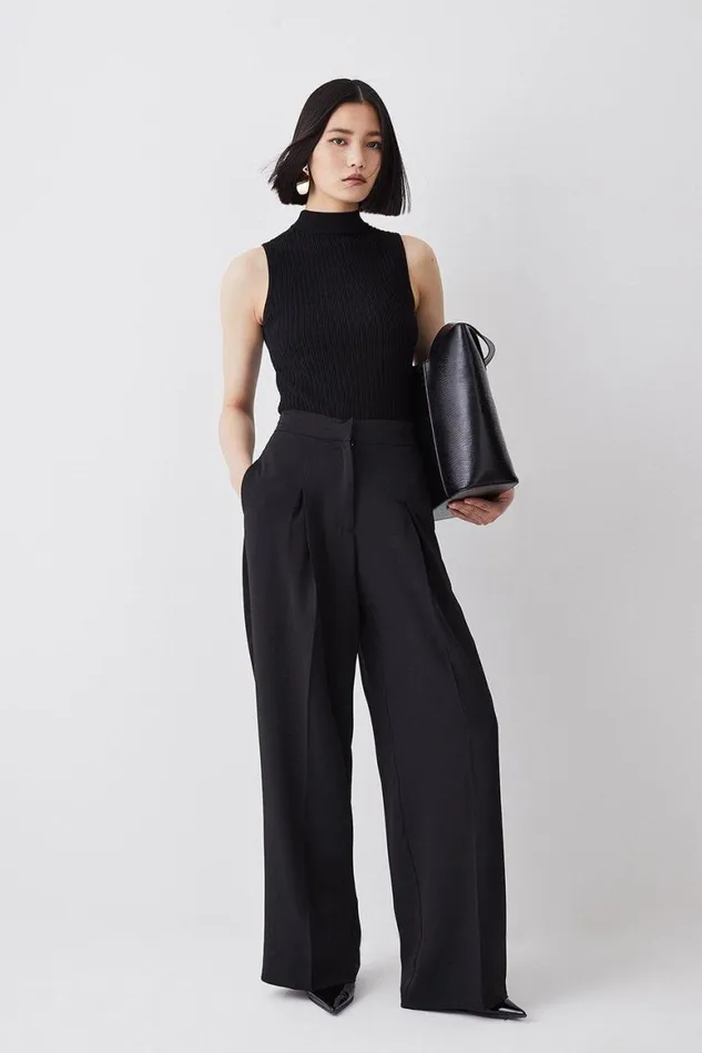 Trousers Women Karen Millen Essential Tailored Wide Leg Trouser Black