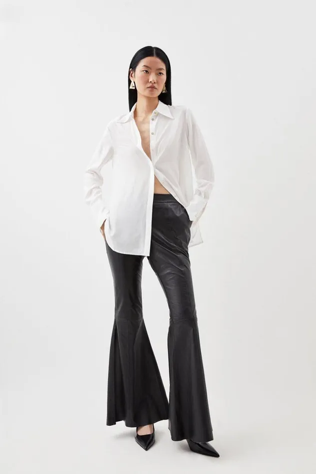 Trousers Women Karen Millen Leather Low Rise Flared Trousers Black