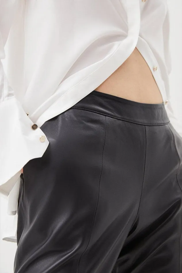 Trousers Women Karen Millen Leather Low Rise Flared Trousers Black
