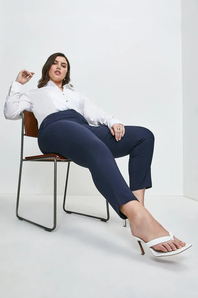 Trousers Women Karen Millen Plus Size Essential Techno Woven Trouser Navy