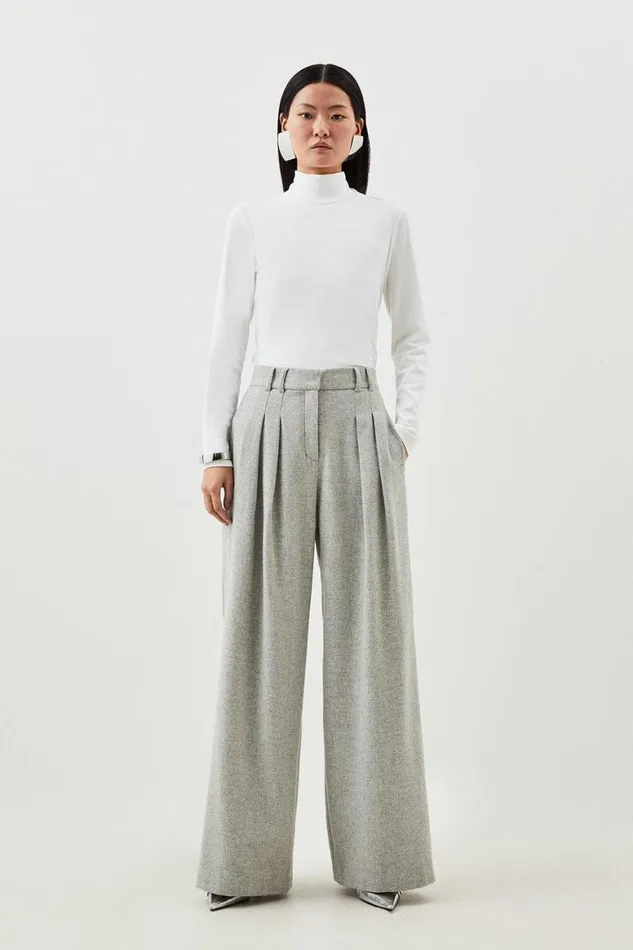 Trousers Women Karen Millen Tailored Wool Blend Double Faced Wide Leg Trousers Pale Grey Trousers Women Karen Millen Tailored Wool Blend Double Faced Wide Leg Trousers Pale Grey