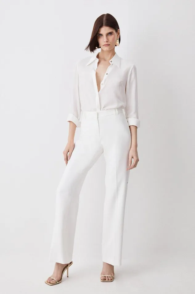 Trousers Women Karen Millen Tall Compact Stretch Eyelet Detail Trousers Ivory Trousers Women Karen Millen Tall Compact Stretch Eyelet Detail Trousers Ivory