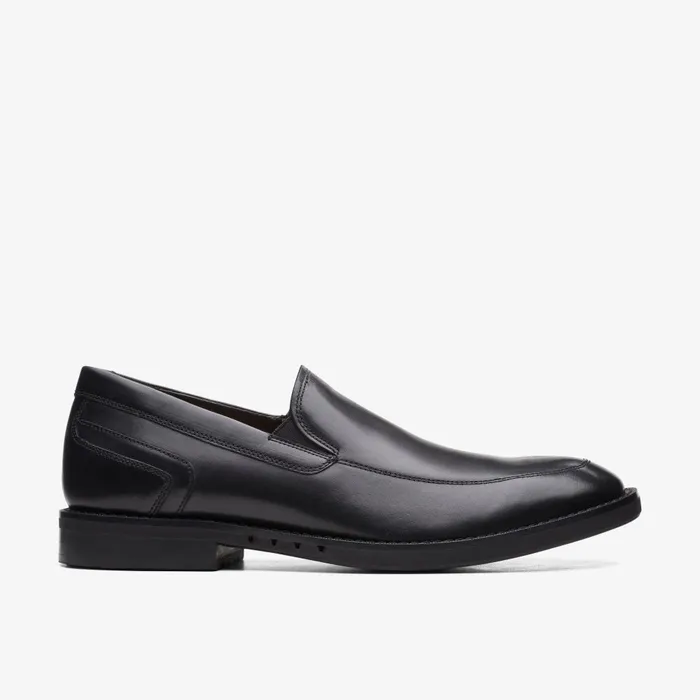 Un Hugh Step Black Leather Men Clarks Dress Shoes