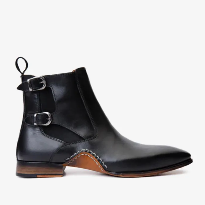 Vinci Leather Boots The Royal Hand Craft Black Leather DoubleBuckle Chelsea Boot 8211 Men