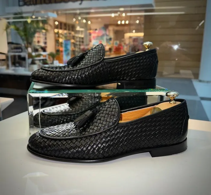 Vinci Leather Dress Shoes The Mclean Shoe Black Leather Woven Tassel Loafer Shoe 8211 Men
