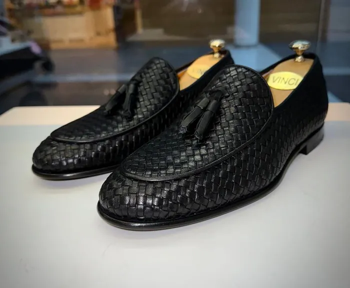 Vinci Leather Dress Shoes The Mclean Shoe Black Leather Woven Tassel Loafer Shoe 8211 Men