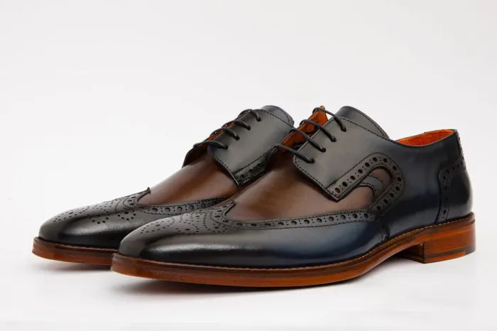 Vinci Leather Dress Shoes The Neiva NavyBrown Wingtip Semi Brogue Derby Shoe 8211 Men