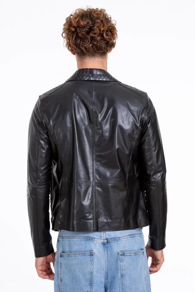 Vinci Leather Leather Jackets The Bedford Pythn Skin Handwoven Leather Black Jacket 8211 Men