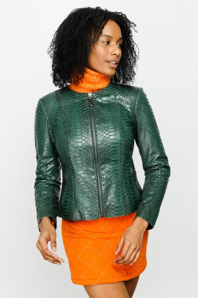 Vinci Leather Leather Jackets The Mekke Pythn Skin Leather Jacket Green 8211 Women