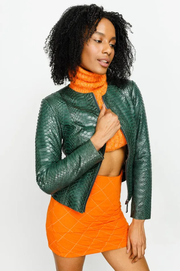 Vinci Leather Leather Jackets The Mekke Pythn Skin Leather Jacket Green 8211 Women