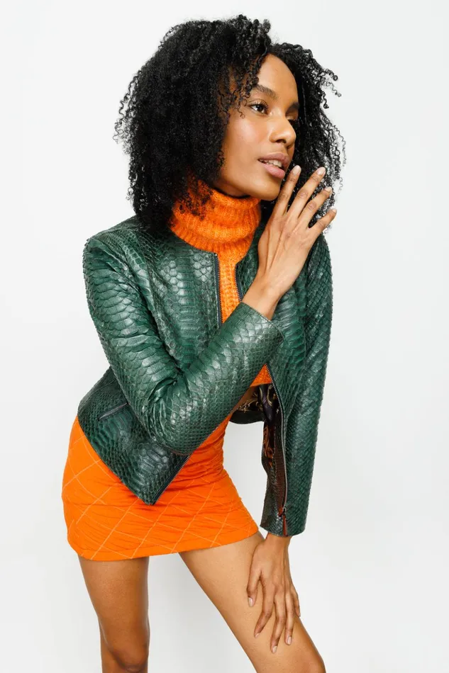 Vinci Leather Leather Jackets The Mekke Pythn Skin Leather Jacket Green 8211 Women