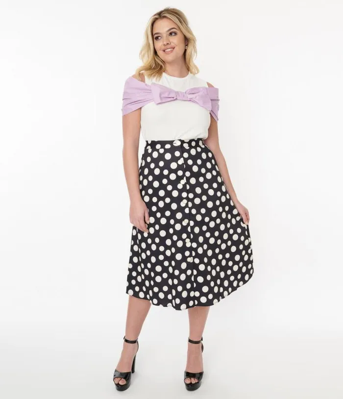 Voodoo Vixen Black and White Polka Dot Midi Skirt ClothingPlus Unique Vintage Skirts Voodoo Vixen Black and White Polka Dot Midi Skirt ClothingPlus Unique Vintage Skirts