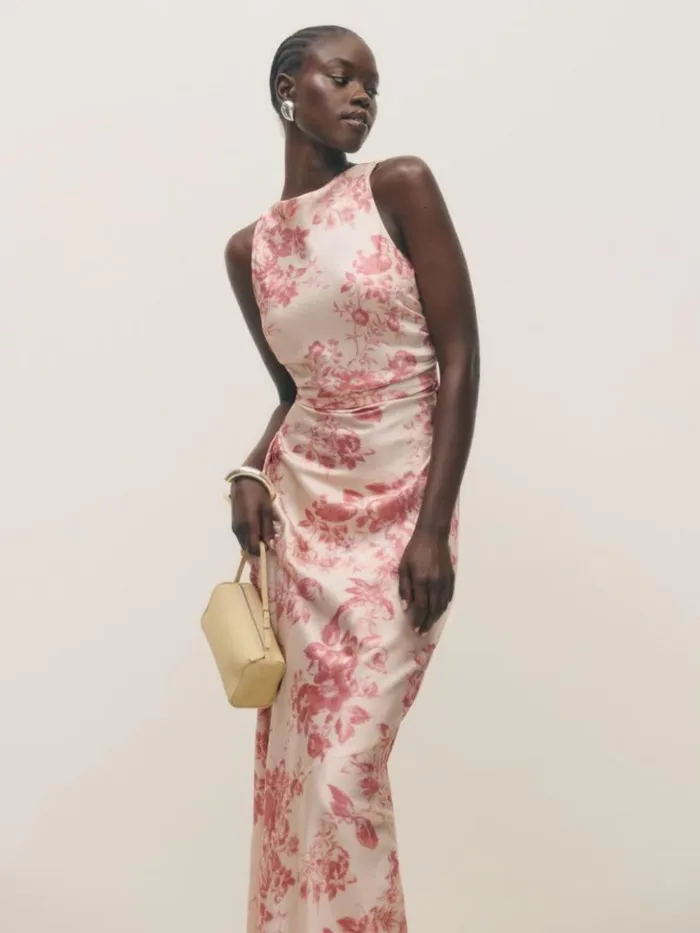 Weddings The Reformation Anaiis Silk Dress Cameo Rose