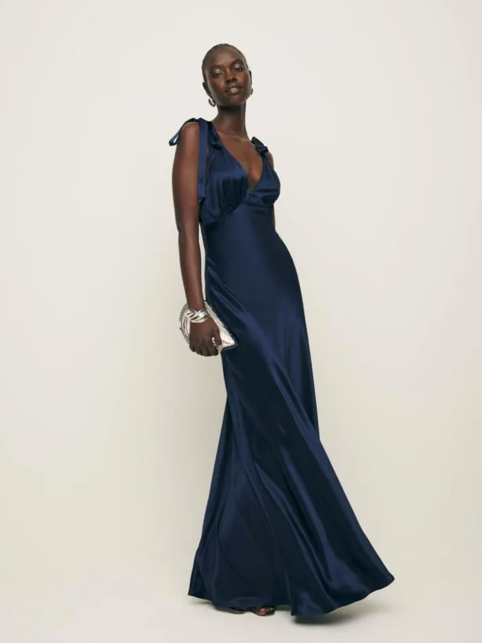 Weddings The Reformation Pernille Silk Dress Navy