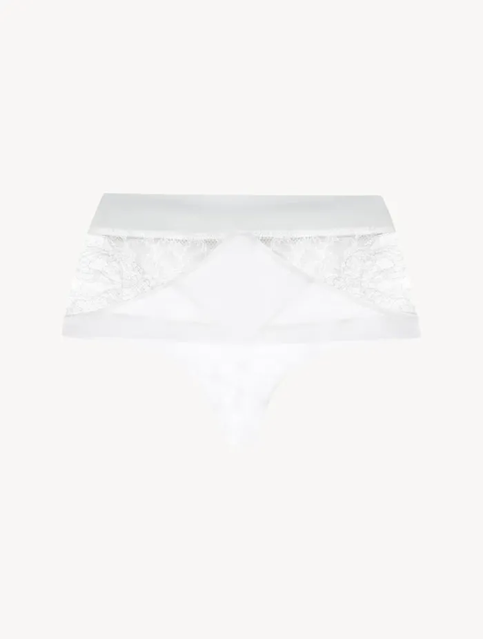 White Lycra Control Fit Highwaist Thong With Chantilly Lace Lingerie La Perla G String and Thong White Lycra Control Fit Highwaist Thong With Chantilly Lace Lingerie La Perla G String and Thong