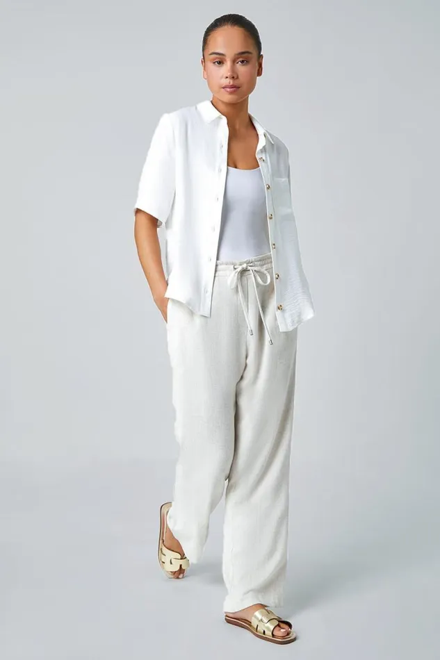 White Petite Button Up Pocket Shirt Women Roman Tops