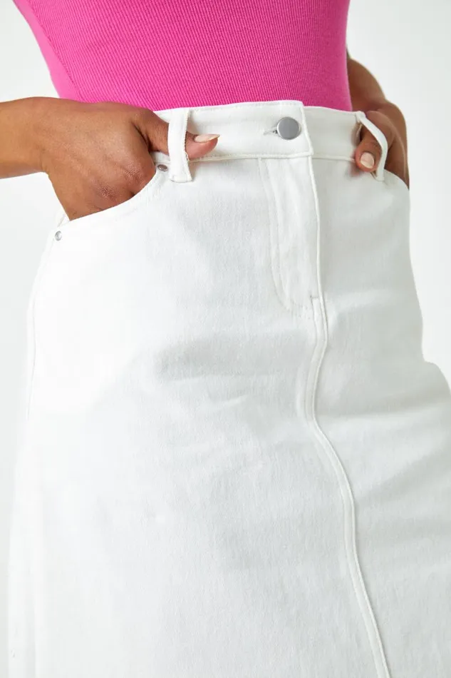 White Petite Denim ALine Skirt Women Roman Skirts