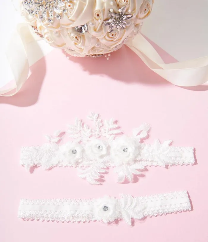 White Rhinestone Floral Garter Set Accessories Unique Vintage Stockings and Tights White Rhinestone Floral Garter Set Accessories Unique Vintage Stockings and Tights
