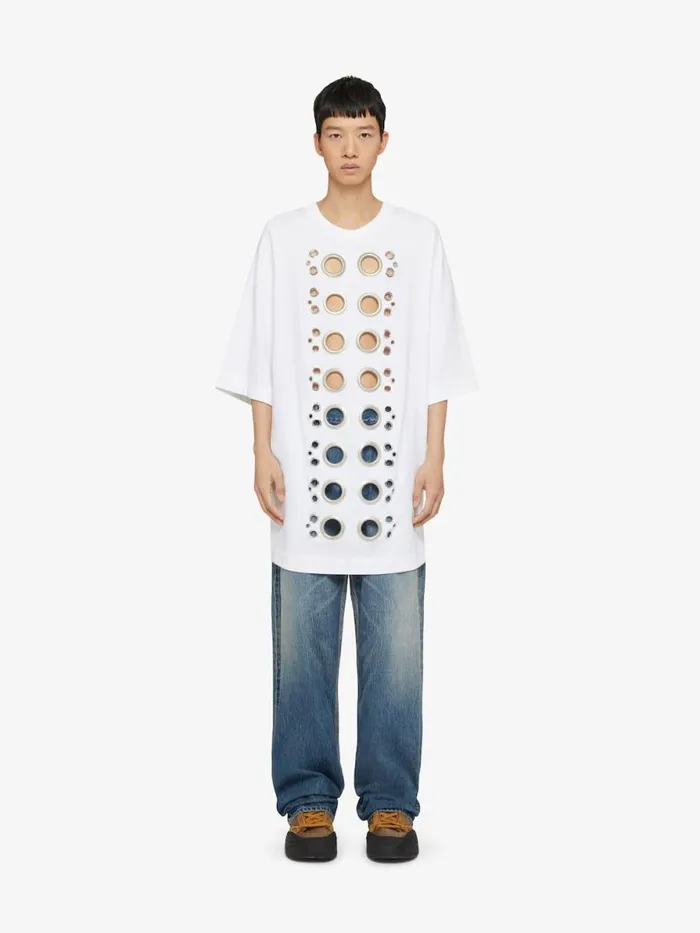 Wide Fit TShirt In Cotton With Eyelet Details White Men Givenchy TShirts