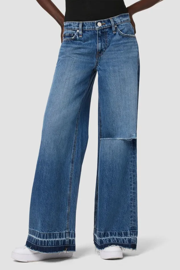 Wide Leg Women Hudson Jeans Freya MidRise Skater Pant Rip Repair Winter