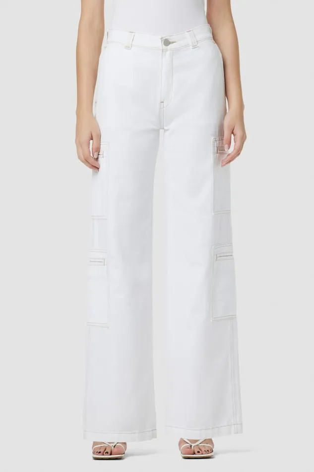 Wide Leg Women Hudson Jeans HighRise Welt Pocket Wide Leg Cargo White