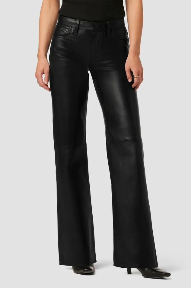 Wide Leg Women Hudson Jeans Rosie HighRise Wide Leg Leather Pant Black