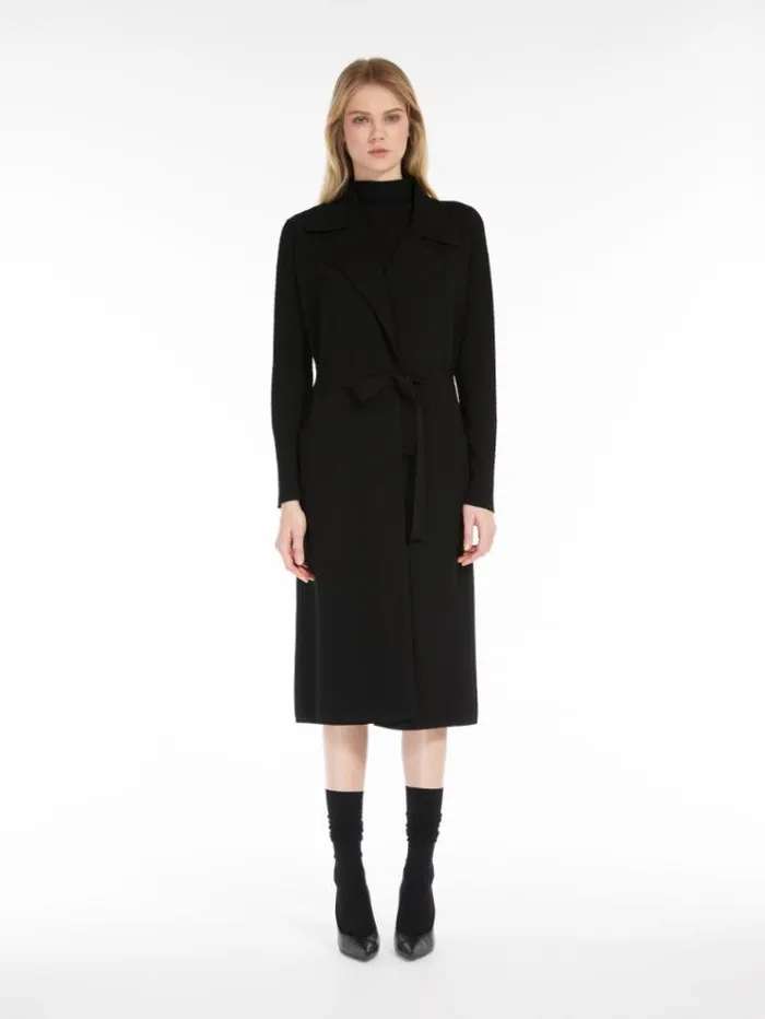 Woman Beltadorned Long Knitted Heavy Jacket Black Maxmara Knitwear And Sweatshirts Woman Beltadorned Long Knitted Heavy Jacket Black Maxmara Knitwear And Sweatshirts