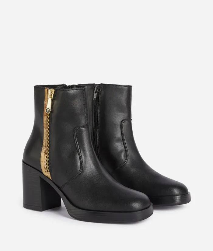 Woman Boots and Booties Alviero Martini Smooth Leather Heeled Ankle Boots With 1c Zip Detail Black
