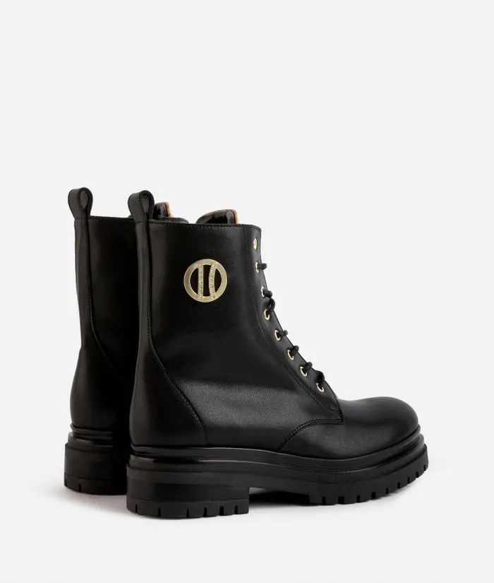 Woman Boots and Booties Alviero Martini Smooth Leather LaceUp Boots With 1c Rhinestone Detail Black