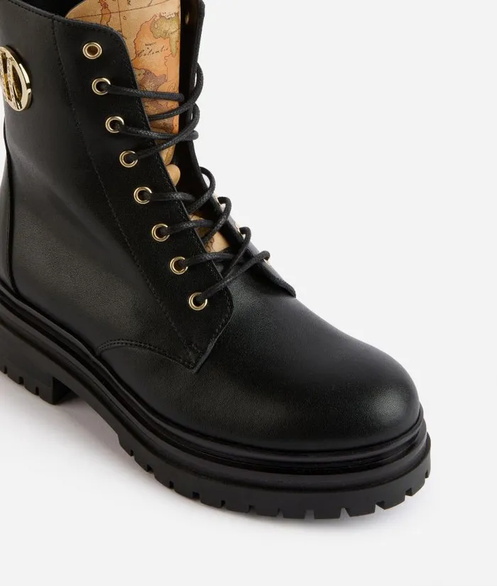 Woman Boots and Booties Alviero Martini Smooth Leather LaceUp Boots With 1c Rhinestone Detail Black