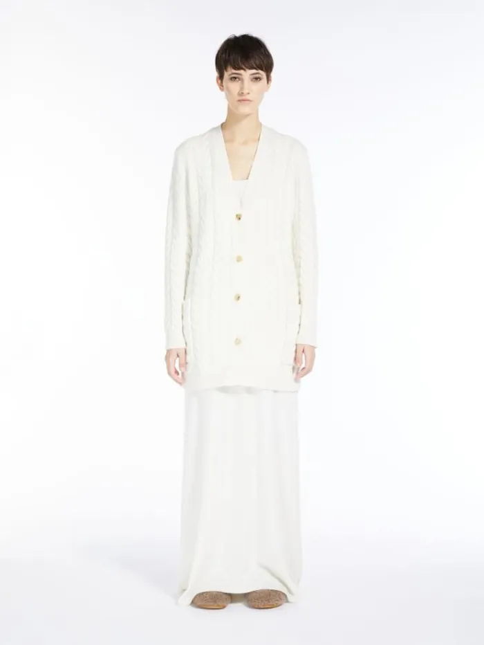 Woman Cableknit Cashmere Cardigan White Maxmara Knitwear And Sweatshirts