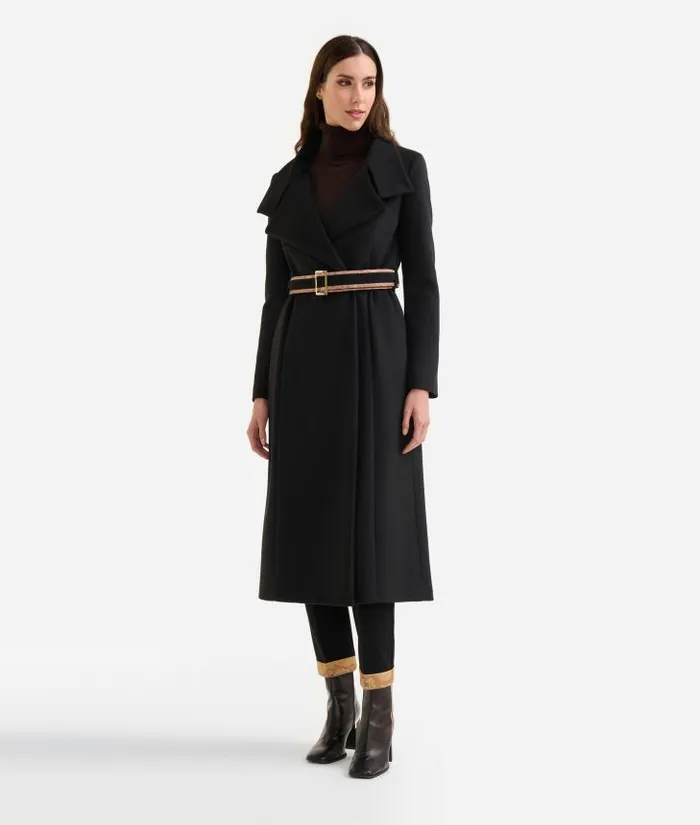 Woman Coats and Jackets Alviero Martini Long Velour Coat With High Neck Black Woman Coats and Jackets Alviero Martini Long Velour Coat With High Neck Black