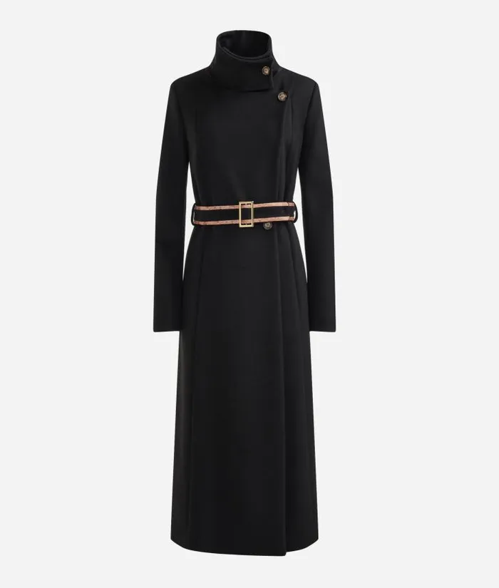 Woman Coats and Jackets Alviero Martini Long Velour Coat With High Neck Black