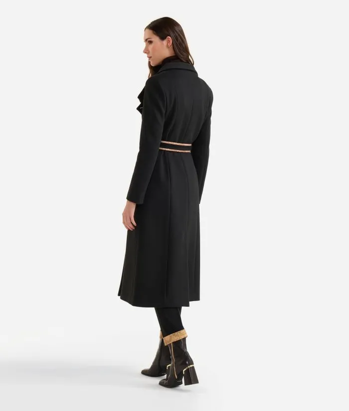 Woman Coats and Jackets Alviero Martini Long Velour Coat With High Neck Black