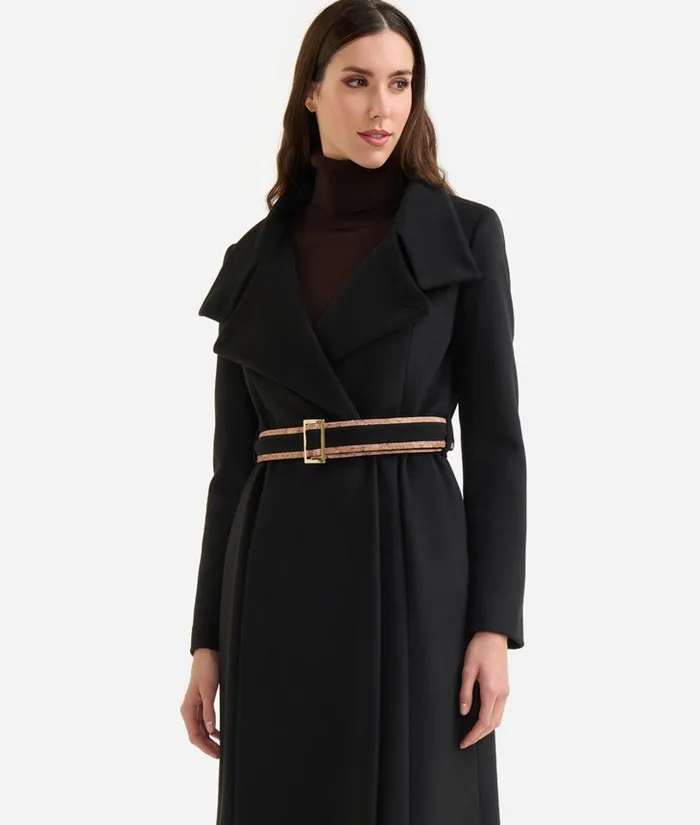 Woman Coats and Jackets Alviero Martini Long Velour Coat With High Neck Black