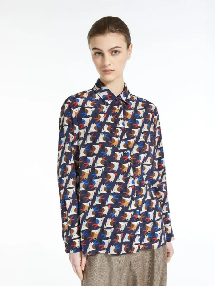 Woman Crepe De Chine Shirt Ultramarine Maxmara Shirts And Tops Woman Crepe De Chine Shirt Ultramarine Maxmara Shirts And Tops