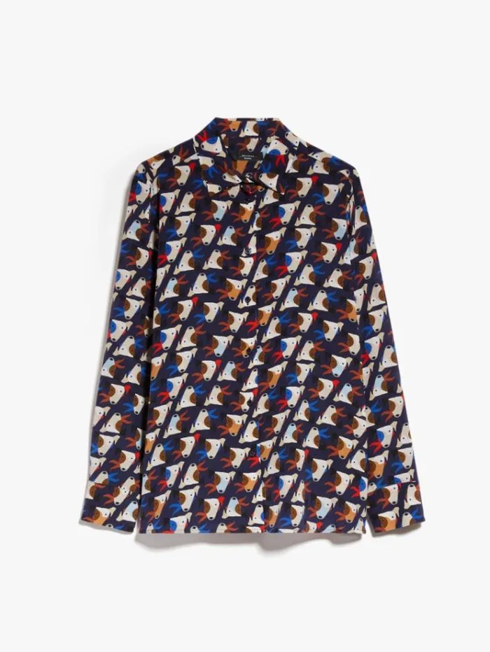Woman Crepe De Chine Shirt Ultramarine Maxmara Shirts And Tops Woman Crepe De Chine Shirt Ultramarine Maxmara Shirts And Tops